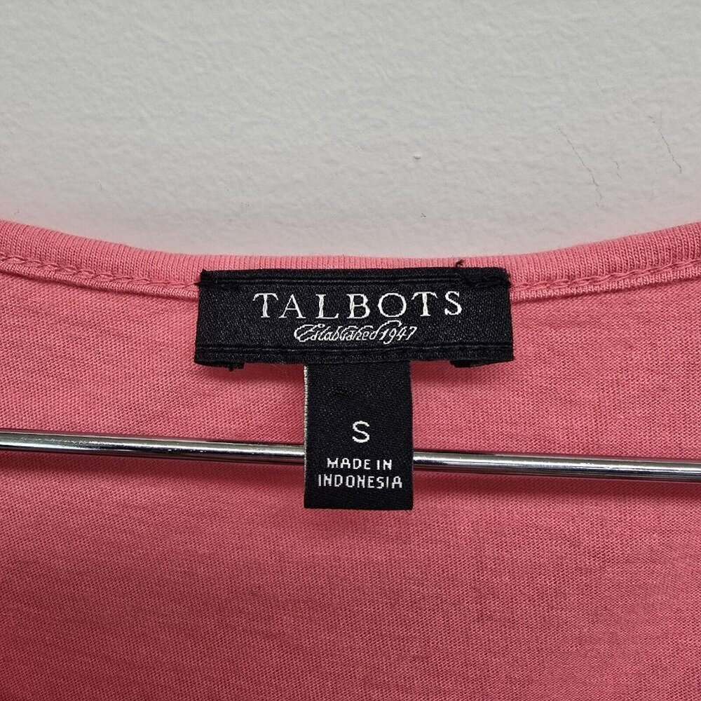 Talbots Women's Small Blouse Pleated Tiered Neckline Short Sleeve Pink Stretch - Picture 3 of 7